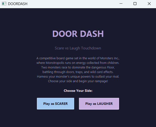 DoorDasH title screen: Scare vs Laugh Touchdown, with Play as Scarer and Play as Laugher options